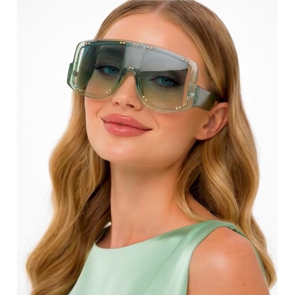 Sunglasses‎ Fashion Shield Visor Trendy Designer Women Beach Oceanic Green Lens